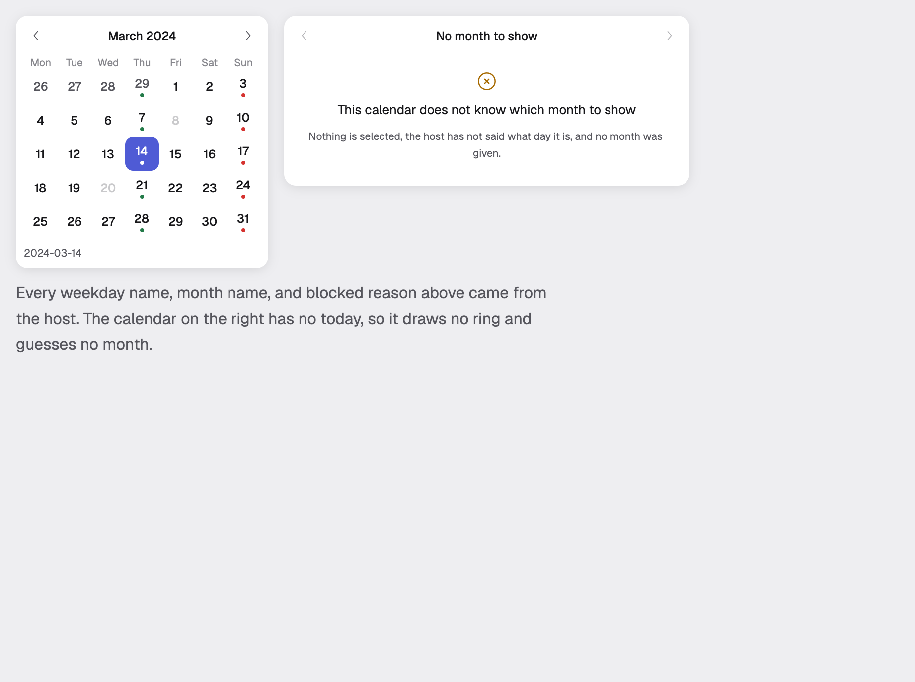 calendar in the light theme