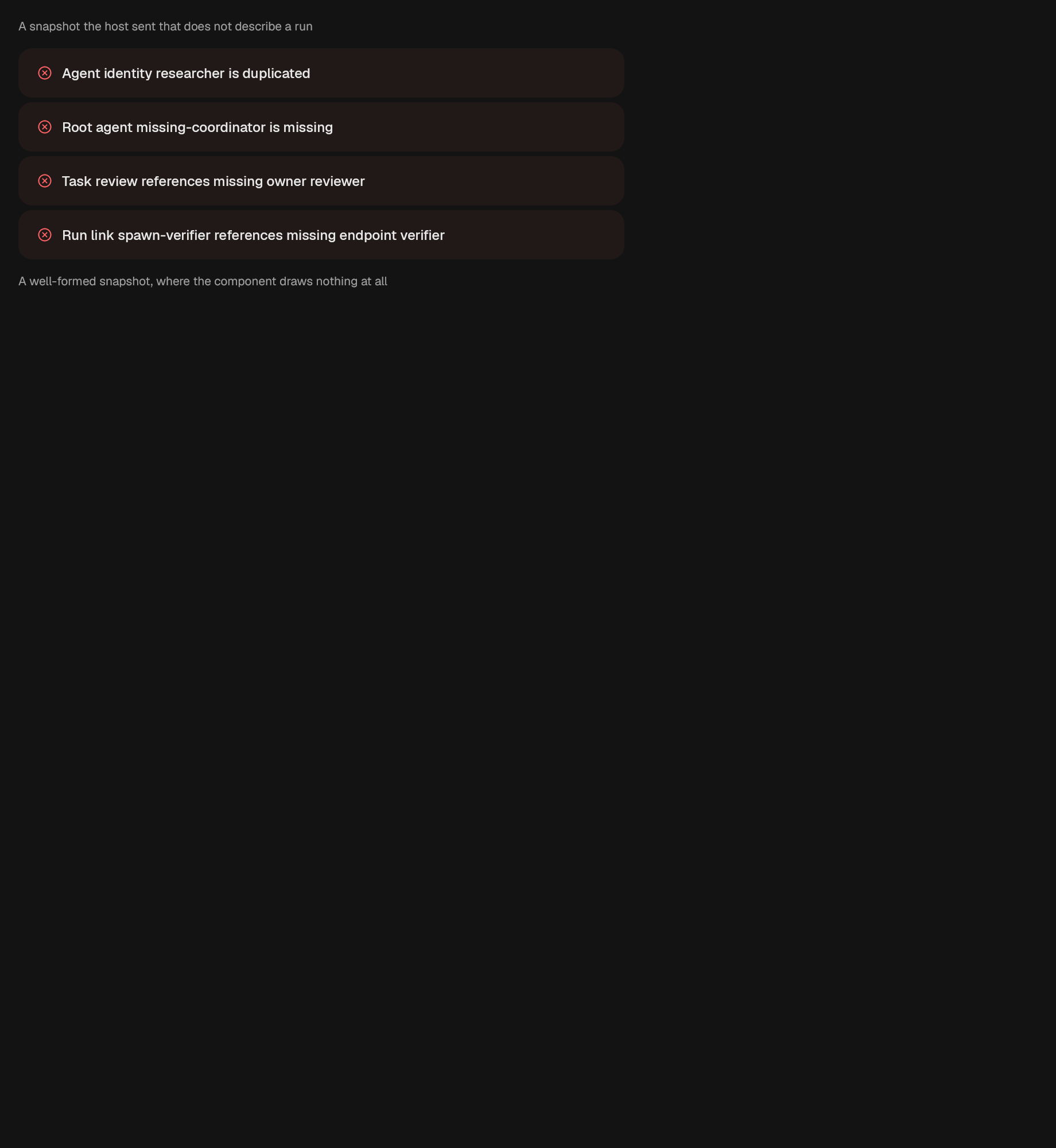 The AgentRunIssues component in agent-run-issues