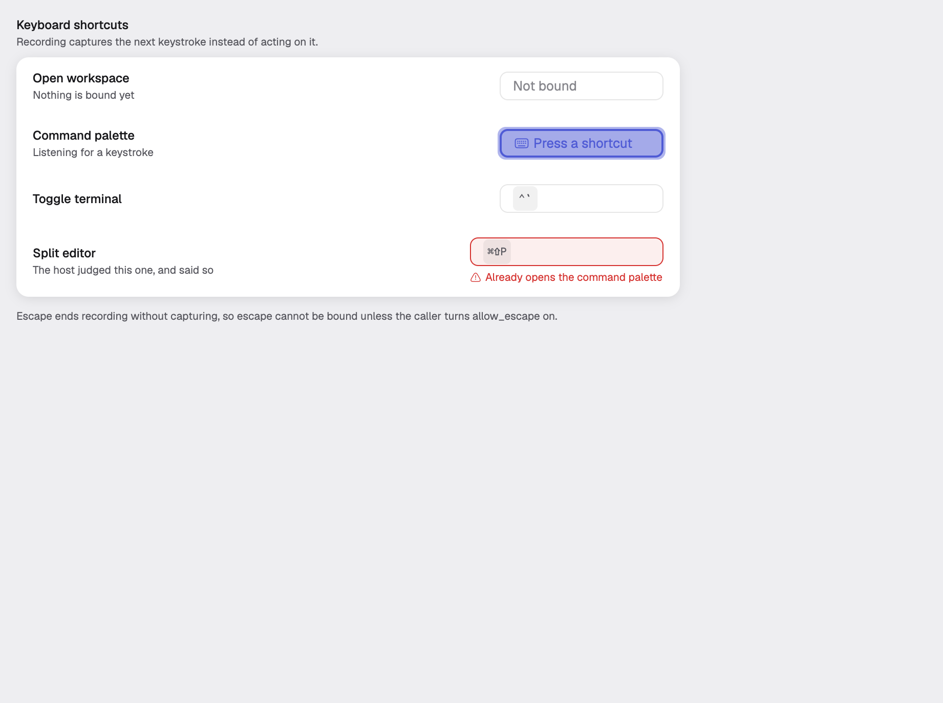 keybinding in the light theme
