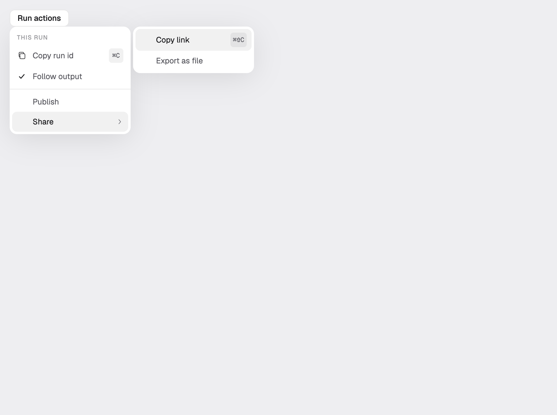 menu in the light theme