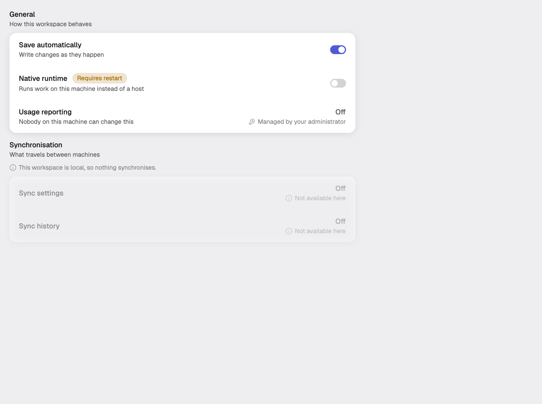 settings in the light theme