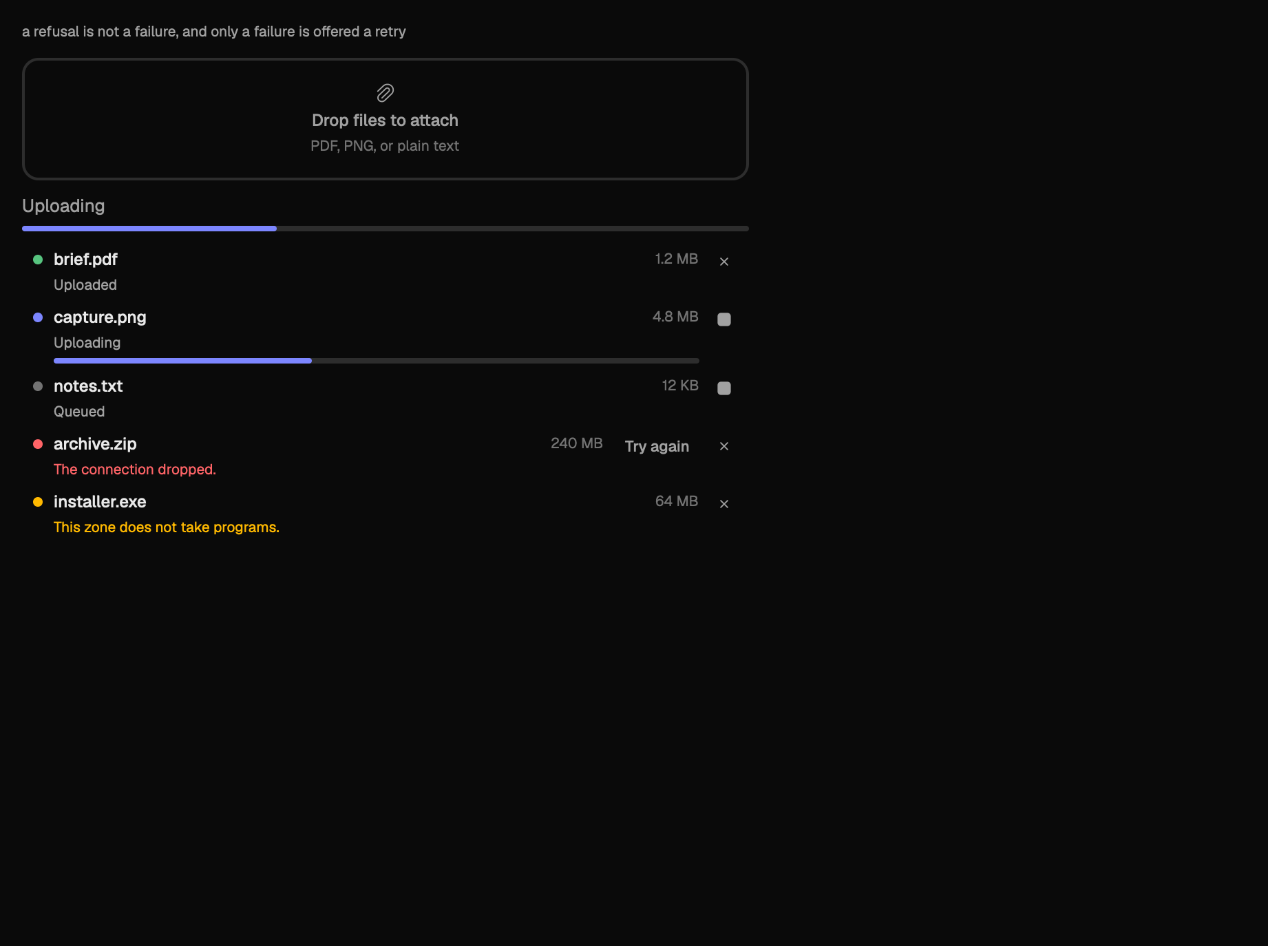 The upload-list scene